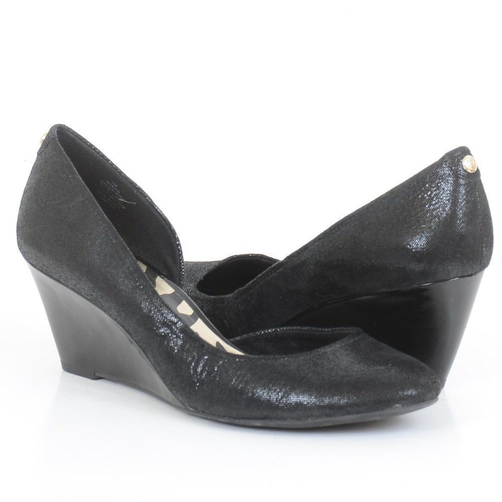 Anne Klein Akmakai Shimmery Women's 11 Black Wedge Leather Pump Office Business